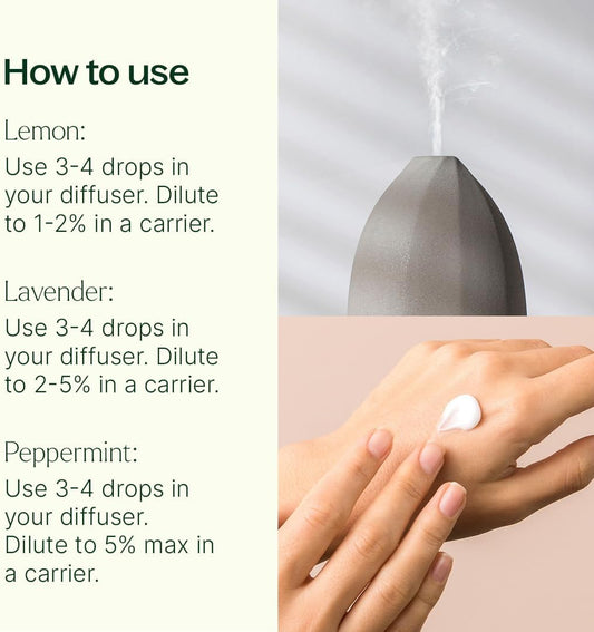 Plant Therapy Lemon, Lavender & Peppermint Essential Oil Set 10 mL (1/3 oz)