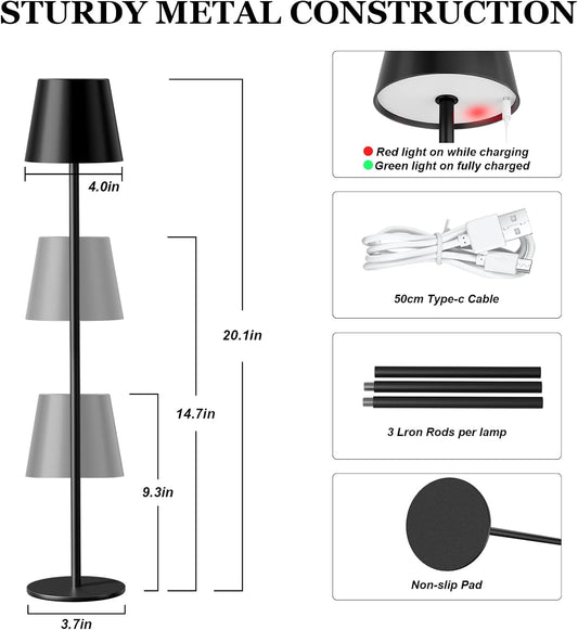 Kakanuo Cordless Table Lamp Rechargeable Black - KK 2 Pack 5000mAH Battery Operated Lamp for Counter, 3 Color Stepless Dimming Wireless Lamp for Dining Kitchen, Outdoor Patio, Touch Control