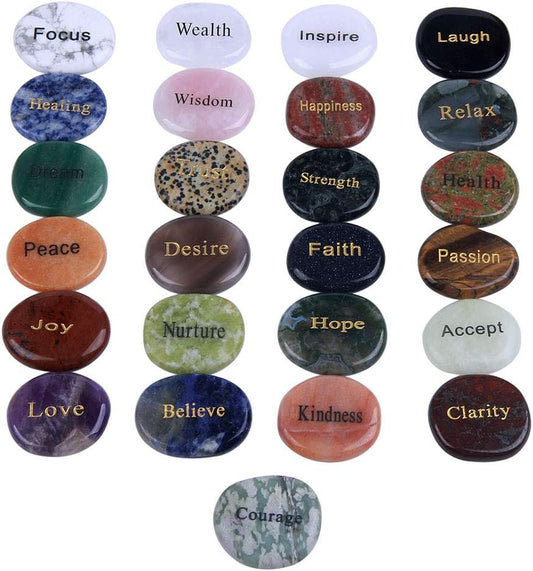 TGS Gems® Natural Engraved Inspirational Word Worry Stones(25 Different Words)