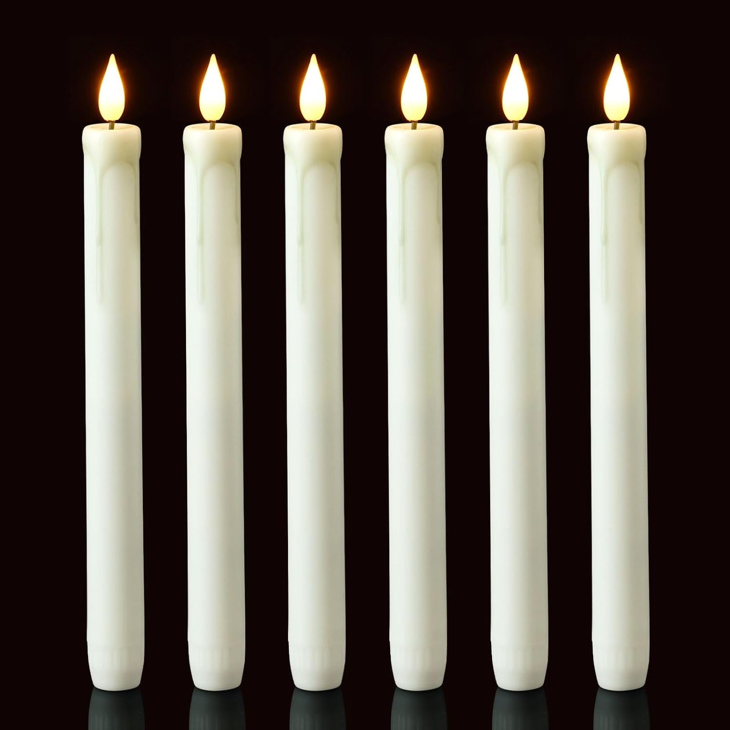 Homemory 6 Pack Flameless Taper Candles, No Remote, Realistic Flickering Battery Operated Candlesticks, Ivory LED Plastic Candle Safe for Weddings, Table Decor, Christmas, and Halloween