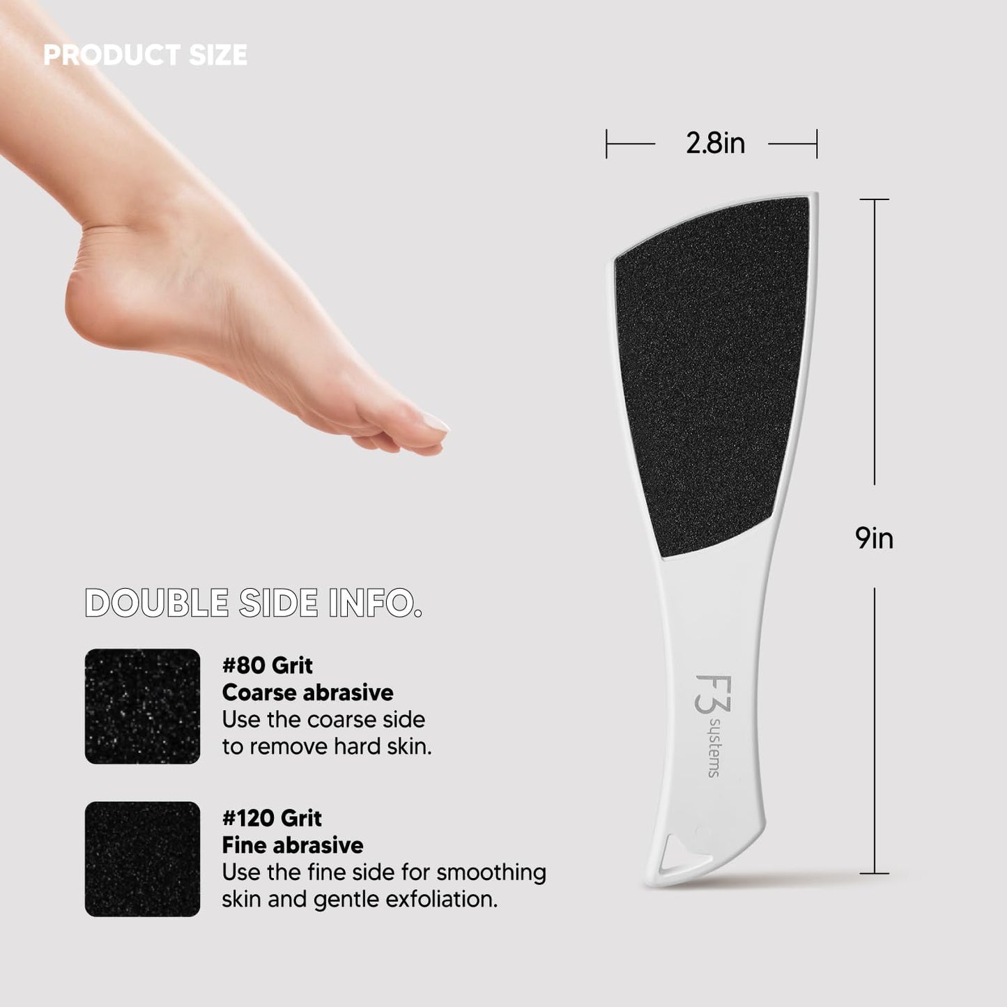 S-Line Emery Foot File, Colossal Double-Sided Pedicure Tool, Effective for Cracked Heel, Ergonomic Design for Easy Grip (White)