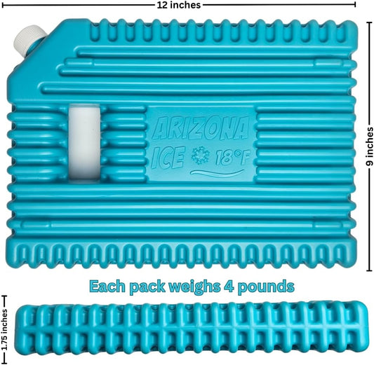 Arizona Ice Large Industrial Ice Packs | Replaces 10lbs of Ice |18°F (-8°C) | Deepest Grooves | May Freeze Drinks | USA Company | 12" x 9" | Two Pack