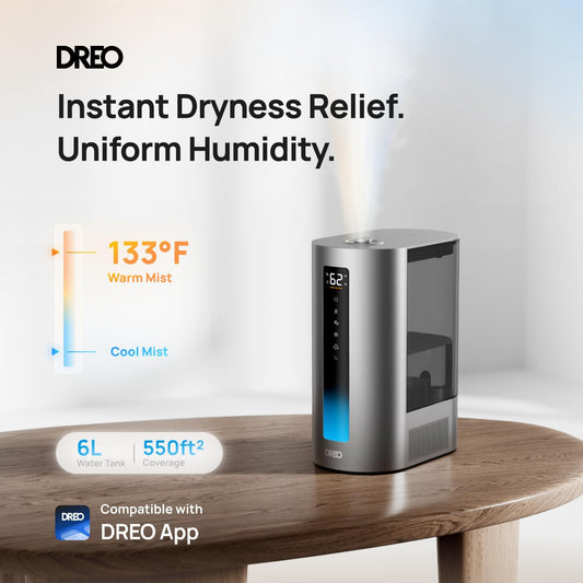 DREO 6L Smart Humidifiers for Bedroom, Warm & Cool Mist for Large Room