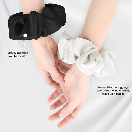 100% Mulberry Silk Scrunchies for Women, Oversized XL Hair Tie for Sleeping, Curly Thick or Thin Hair, No Damage Soft Silk Hair Accessory
