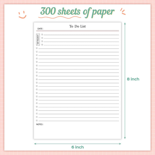 Spakon 300 Sheets Daily to Do List Notepad Notebook Library Card to Do Planner Checklist Memo Writing Pad Schedule Reminder Office Homework Planner for Task, 6" x 8(Classic,White)