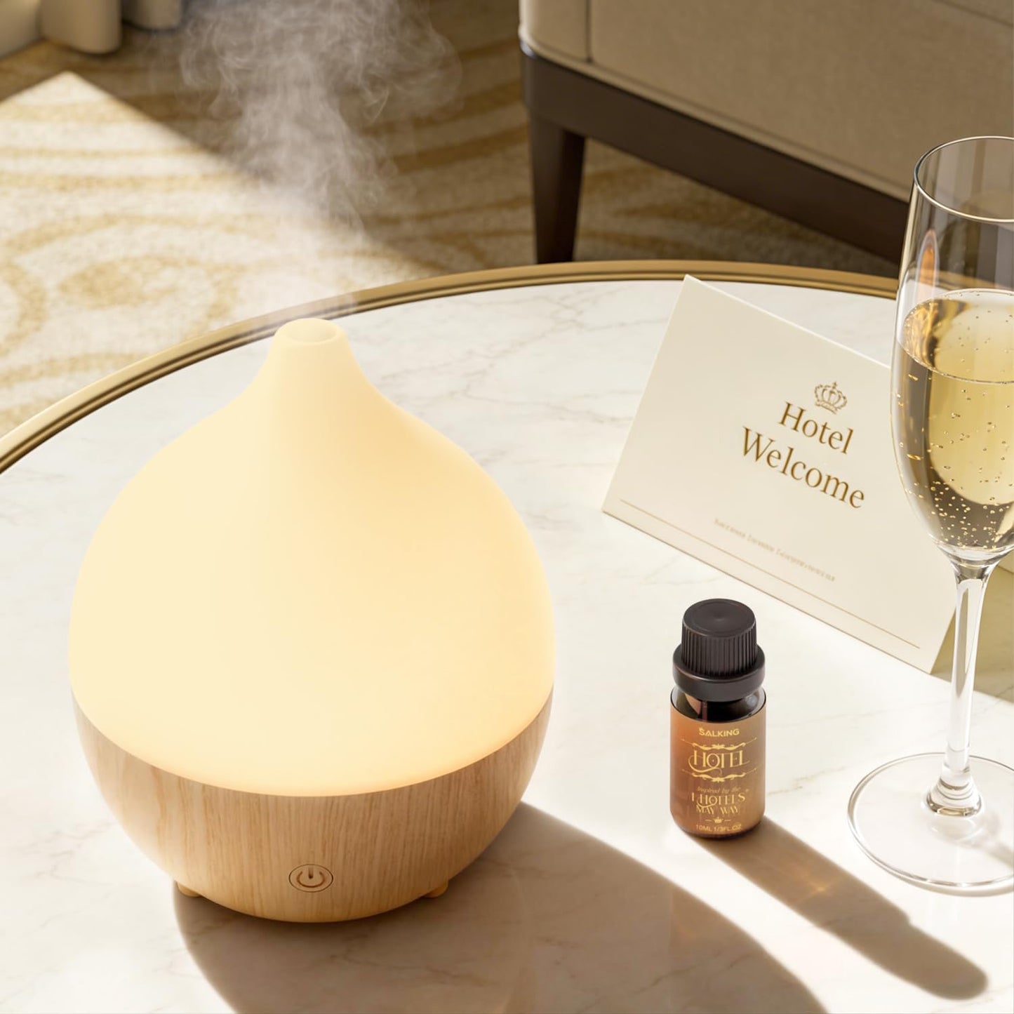 SALKING Essential Oil Diffuser, 100ml Small Aromatherapy Diffuser with Auto Shut-Off Function, Ultrasonic Diffusers for Essential Oils, Cool Mist Humidifier with Warm White Lights, for Office Home