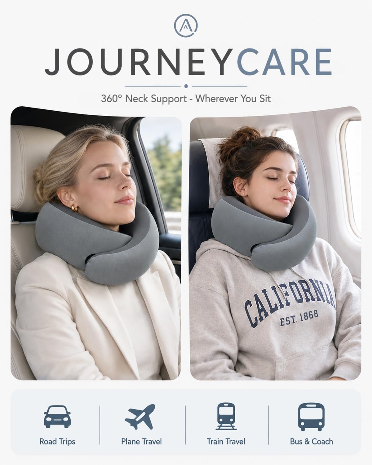 Travel Pillow for Airplane - Memory Foam Neck Travel Pillow with 360° Chin & Neck Support, Dual Raised Sides, Washable Breathable Cover, Compact Travel Bag for Long Flights, Car, Train, Sleeping