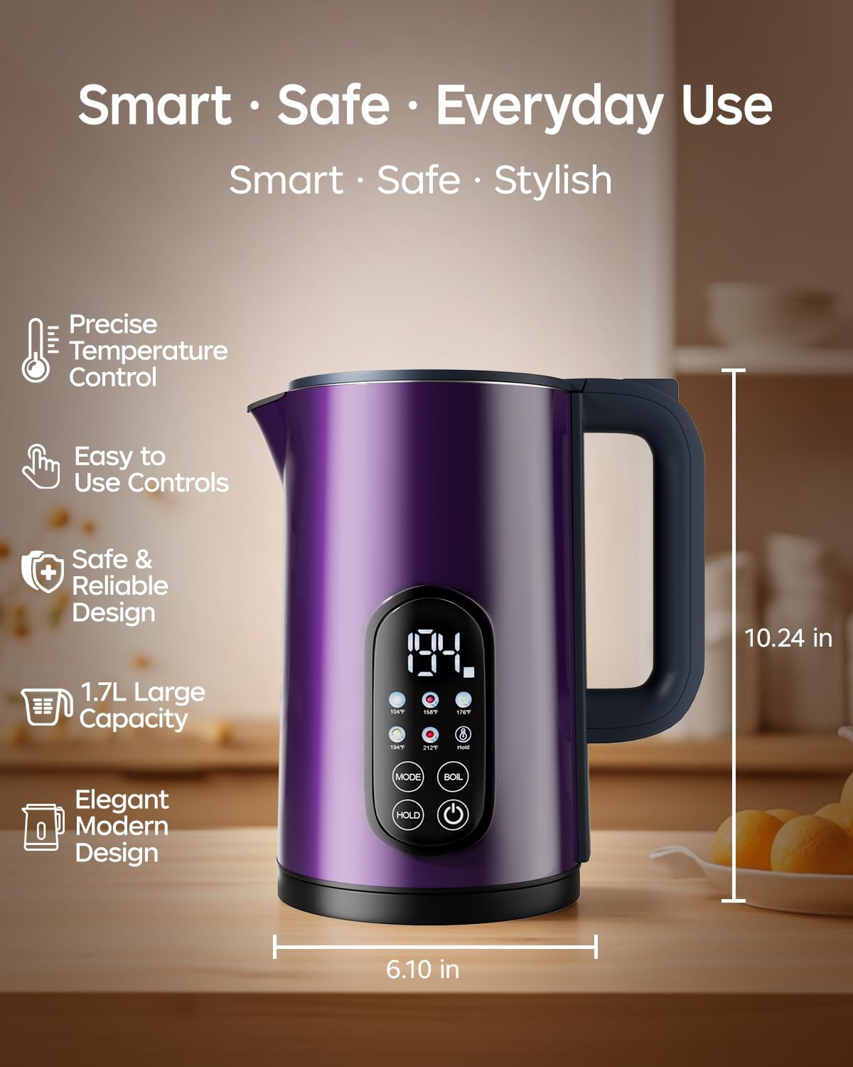 Electric Kettle with Temperature Control, 1.7L Hot Water Kettle for Tea, Coffee & Daily Use, 5 Presets, 2H Keep Warm, Stainless Steel Interior, Auto Shut-Off, Cordless Electric Tea Kettle, Blue