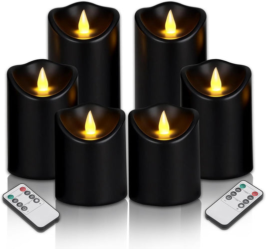 Flameless Candles 4" 5" 6" Set of 3 Outdoor Indoor Ivory Pillars Battery Operated Flickering Candles with Cozy Climbing Flame Effect, 8-Key Remote Timer, Plastic LED Candles for Wedding Decor