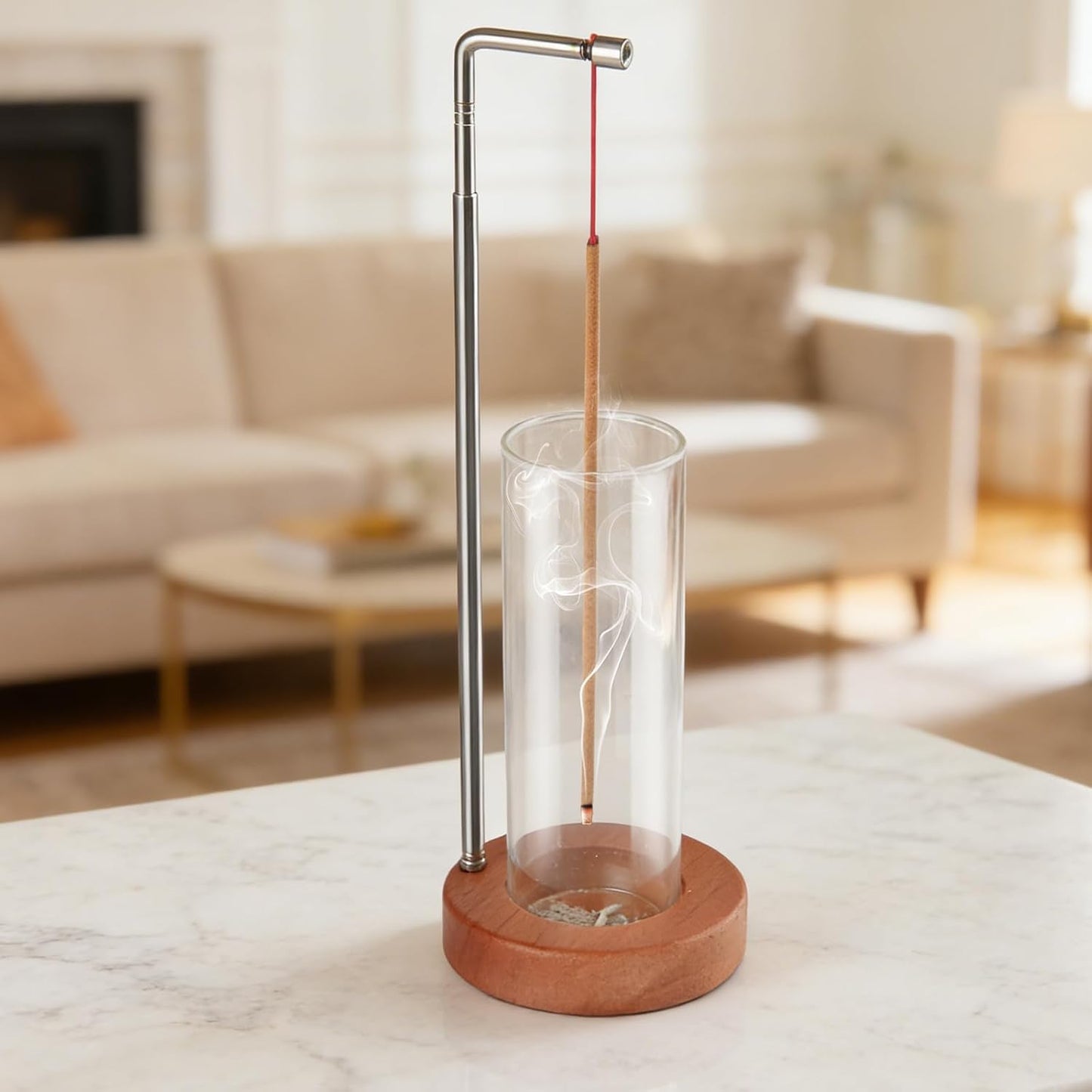 Incense Holder for Sticks, 2 in 1 Incense Sticks Burner with Glass Ash Catcher & Storage, Upside Down Incense Holder with Brush, Anti-Ash for Yoga Meditation Spa Outdoor Patio(Extends 8.7"-13.4")