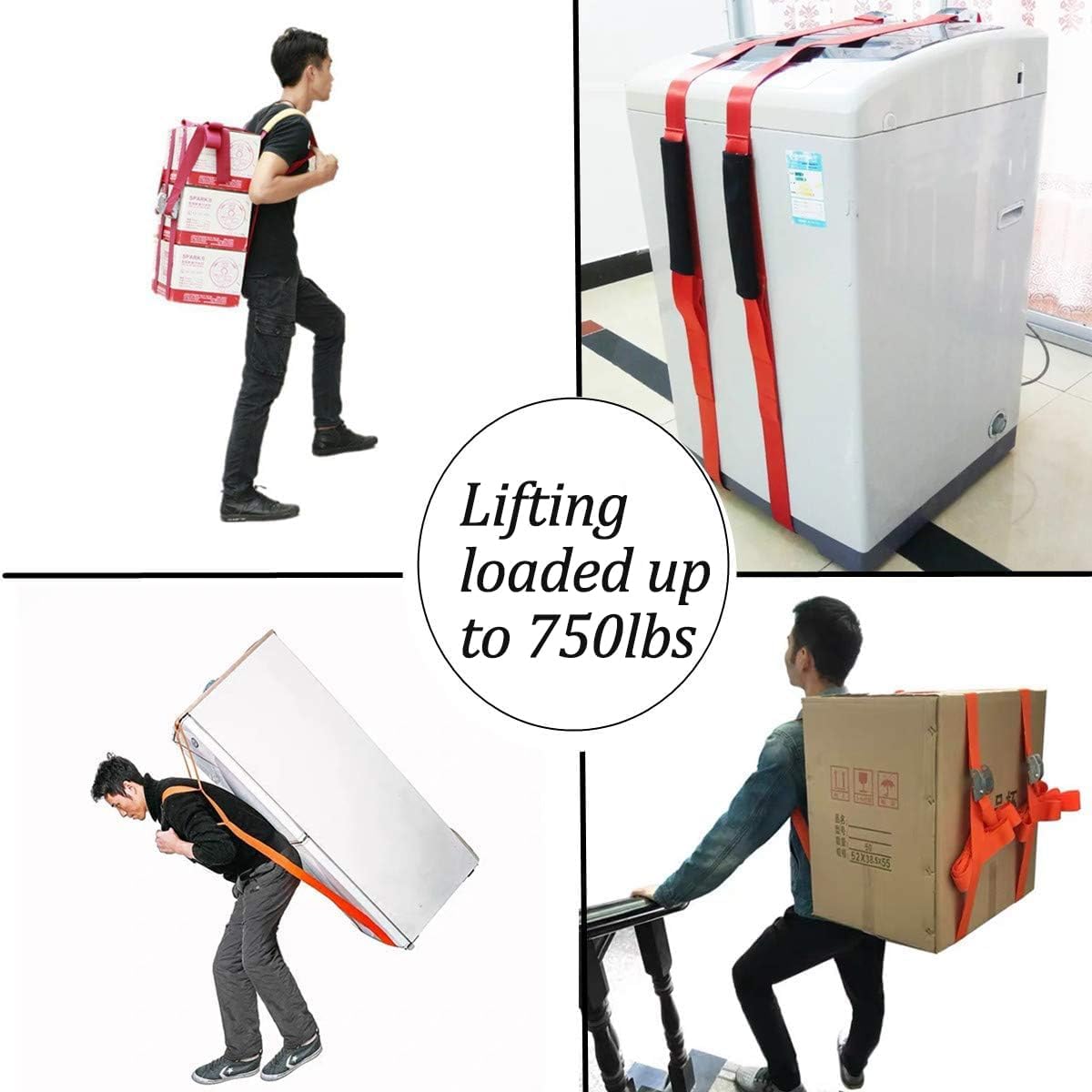 Moving Straps 1-Person Lifting and Moving System, Moving Shoulder Straps Lifting with Handle Lifting Straps Up to 600 Pounds for Harness Moving Furniture & Appliances Heavy Objects (Orange)