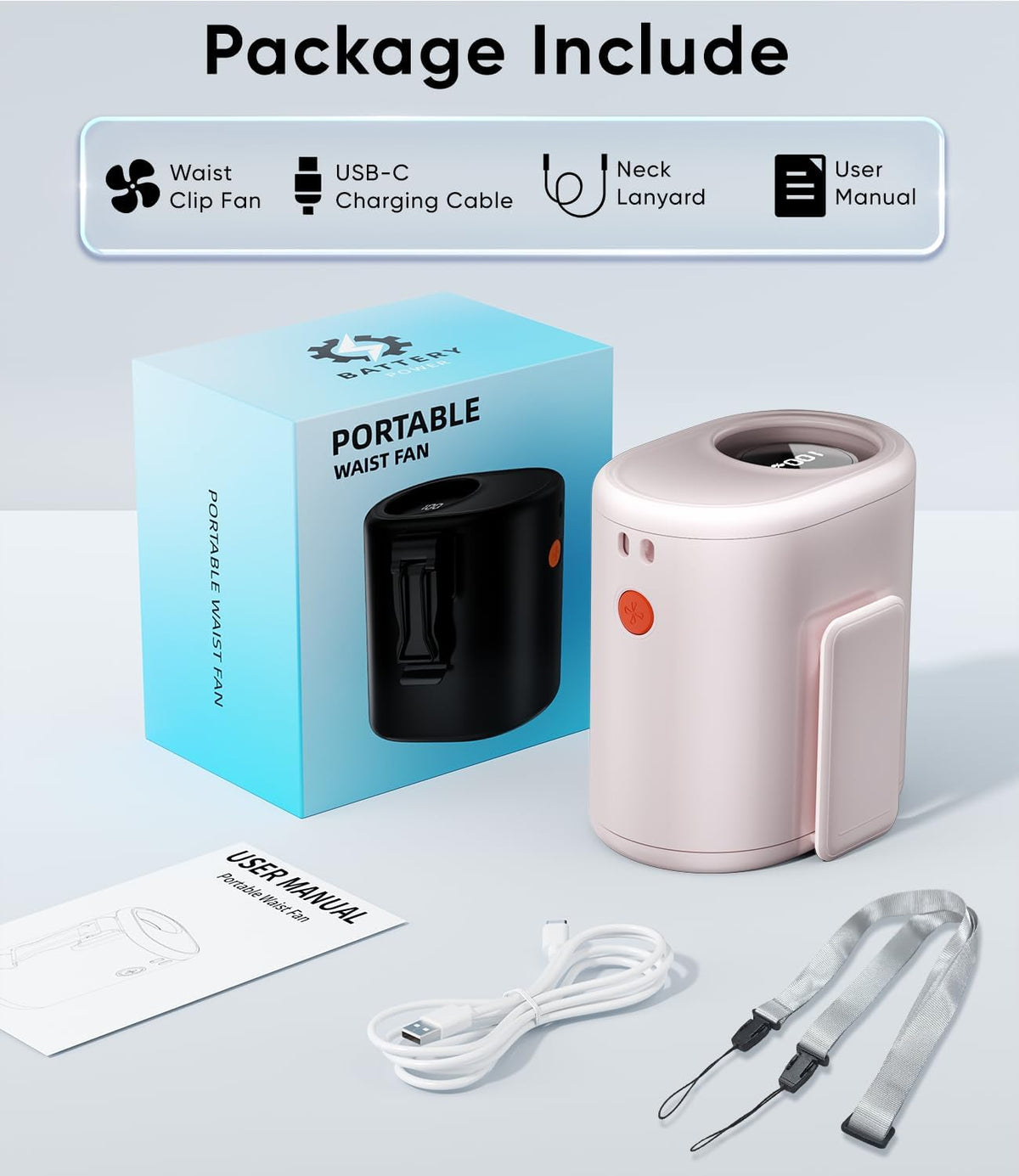AI Portable Waist Fan, 15,000RPM, 30H Cooling Hands-Free Personal Fan