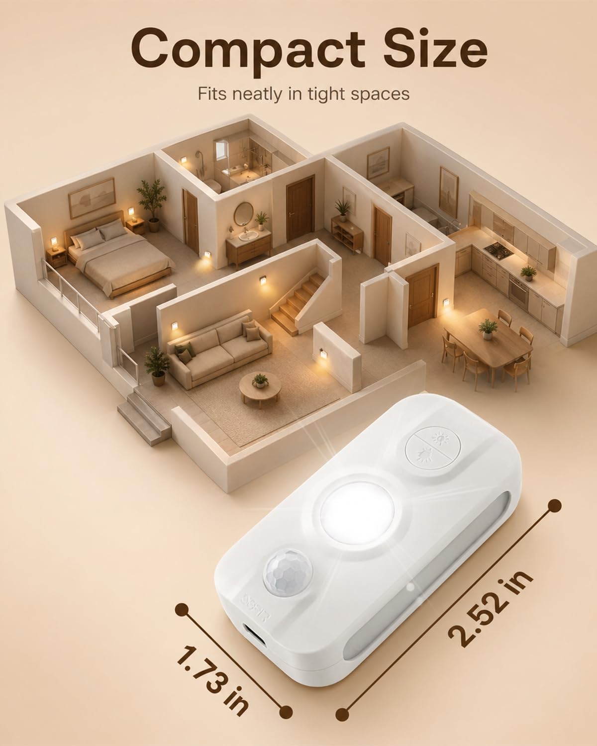 2pcs Stick-on Motion Sensor Stair Lights, Warm White LED Night Light, Stick-Anywhere Stair Lights, Closet Light, Battery Operated Wall Light for Kitchen, Hallway, Bedroom, Bathroom, Stairs