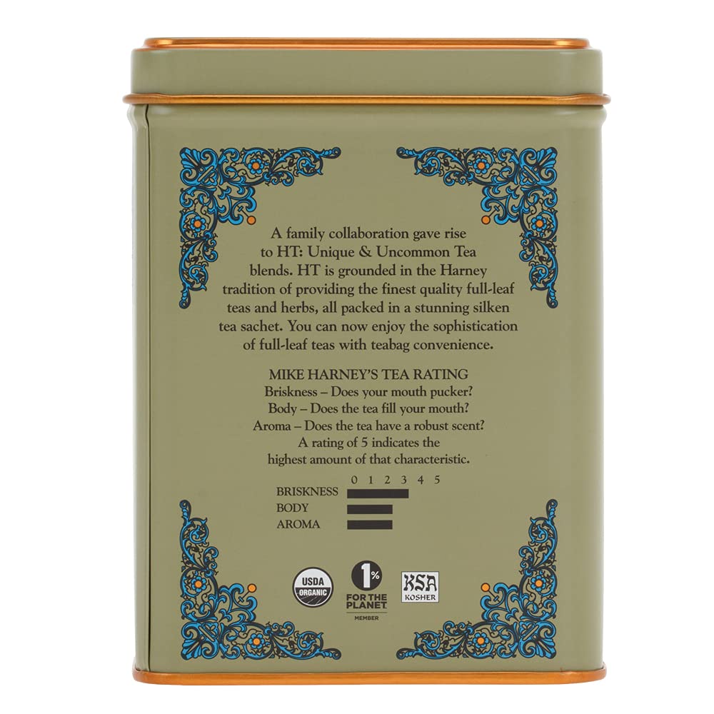 Harney & Sons HT Organic Ginger Turmeric Herbal Tea, 20 Sachets Tin