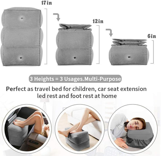 ZIQIAN Inflatable Travel Foot Rest Pillow, Adjustable 3-Layer Height