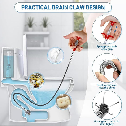 Drain Snake, Drain Clog Remover - for Toilet Sewer Shower Kitchen Bathroom Tub Clogged Drains Opener Cleaning Tool, Flexible Grabber Claw Pick Up Reacher (61 inch)