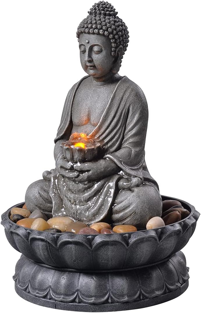 GOSSI Indoor Water Fountain Stump Rain Drop Meditation Desk Fountain Artistic Relaxation Waterfall for Home and Office Decor (22013)