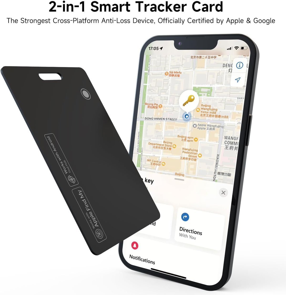 MergeCard, Works with Apple Find My (iOS) & Google Find Hub (Android),– for Wallet & Passport Rechargeable Wireless Charging, IPX68 Waterproof, Thin Tracker Card (1 Pack)