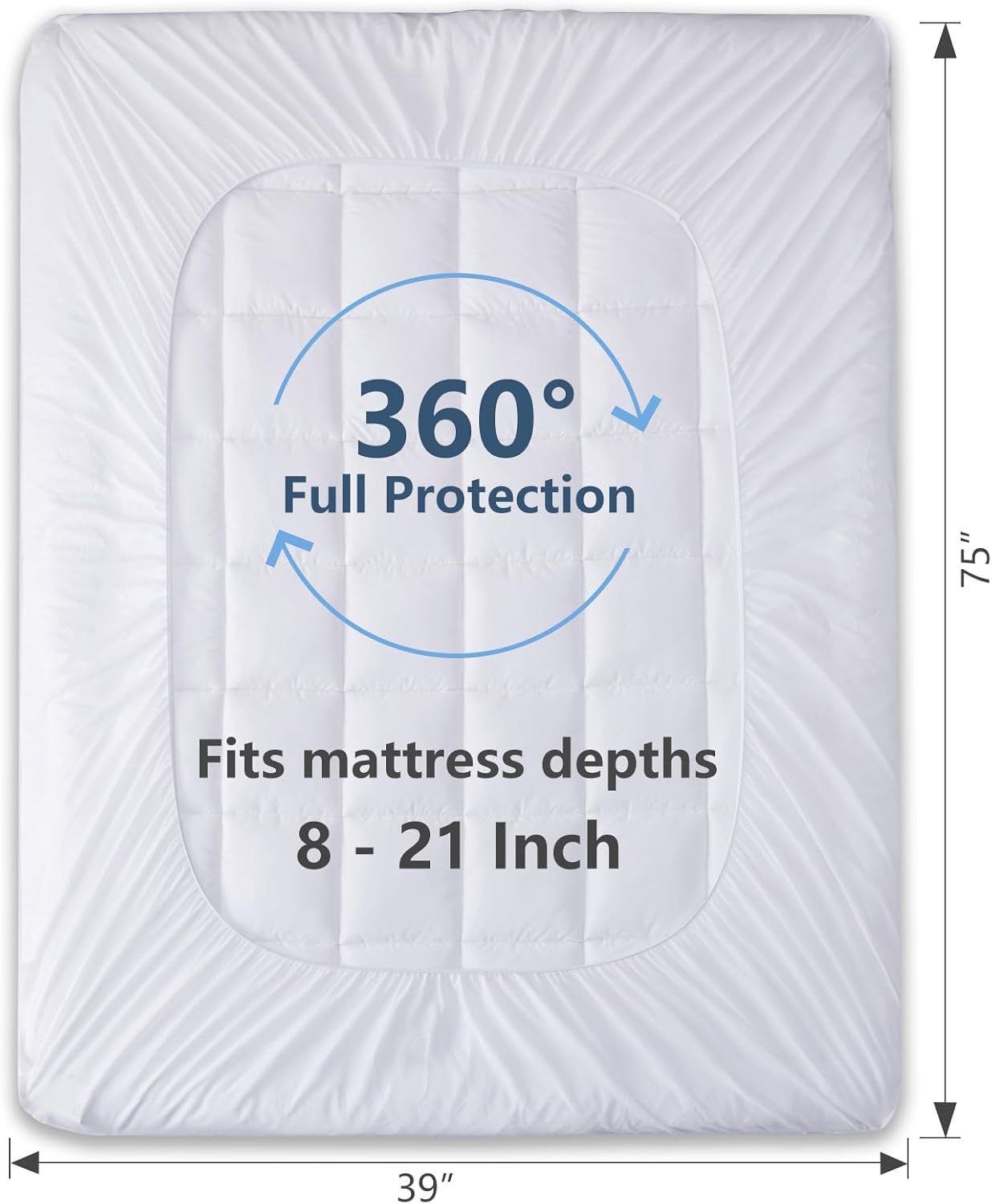 CozyLux Queen Size Mattress Pad Pillow Top Cotton Cooling Mattress Topper 8-21" Deep Pocket Mattress Cover Quilted Fitted Cooling 450GSM Mattress Protector (60x80 inch,White)