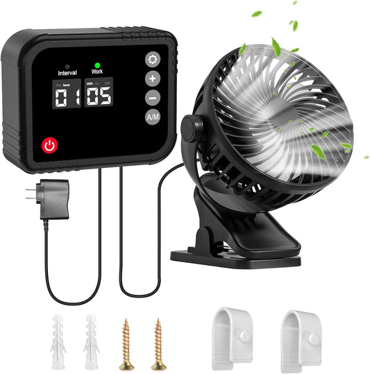 GLOGLOW Electric Cooling Fan, Portable 360 Degree Rotating ClipOn Fan with Timer Function Digital Display for Chicken Coop and Greenhouse