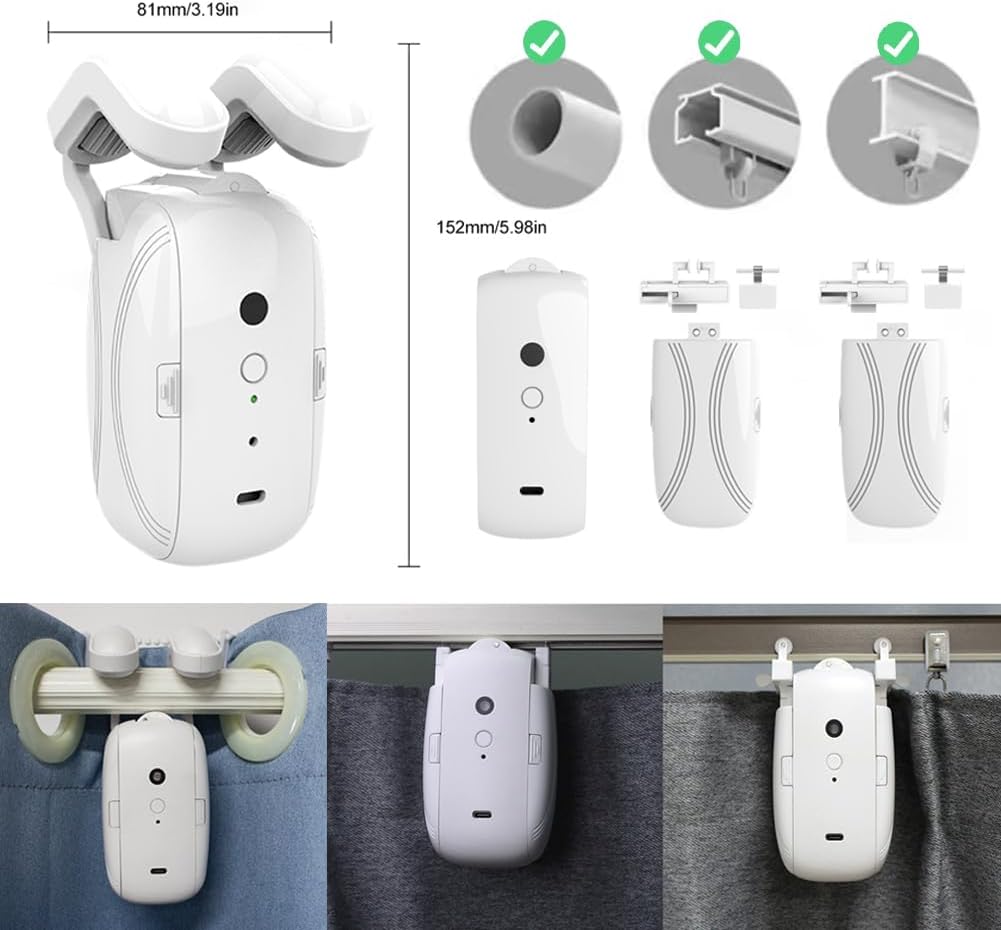 Smart Automatic Curtain Opener - Remote Controled by App/Timer/Voice,Upgraded High-Performance Motor, Automatic Light Sensor, Add Gateways,For Google Alexa,No Remote (for Roman rod/T/U track 3-in-1)