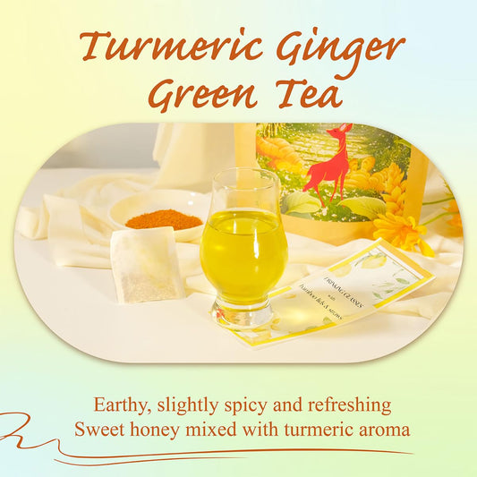 WT WEETEE Turmeric Ginger Green Tea Bags 100ct, Honey Flavored, Caffeinated