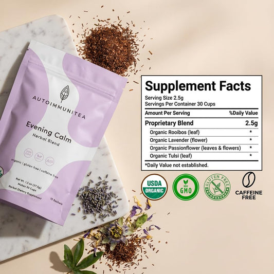 Organic Lavender Tea Loose Leaf Tea Bags – Sleep Tea, Passion Flower Tea, Calming Tea, Nighttime Tea, Relaxing Tea, Tulsi, Stress Tea, Caffeine Free AIP Bedtime Herbal Blend