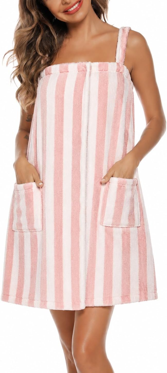 Veseacky Women Bath Wrap Towel for Womens Shower with Pocket Adjustable Spa Robe & Facial Headband