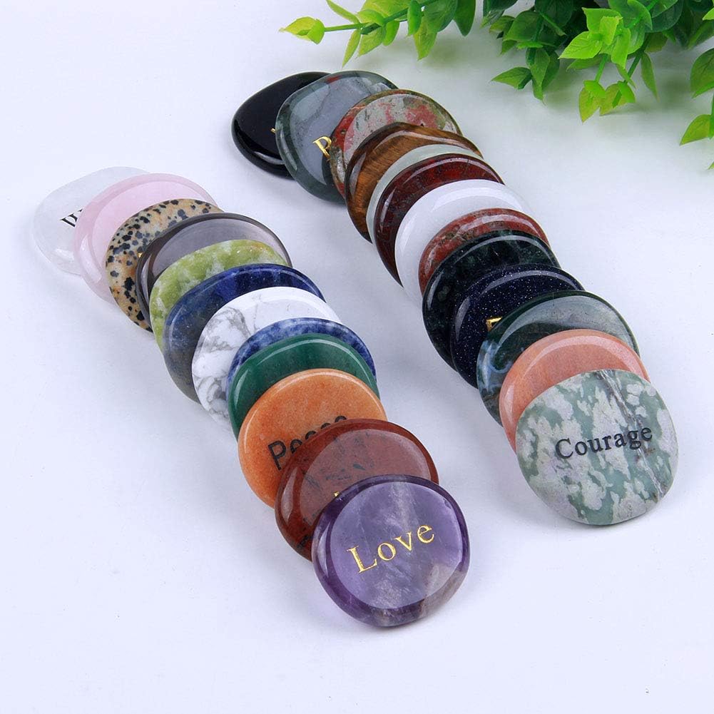 TGS Gems® Natural Engraved Inspirational Word Worry Stones(25 Different Words)