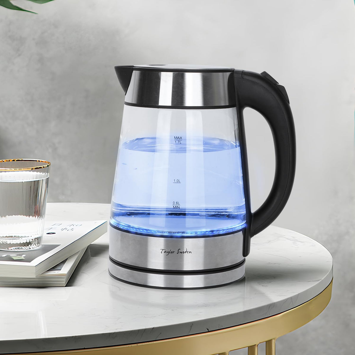 Taylor Swoden 1.7L Electric Tea Kettle, Glass Hot Water Boiler for Tea