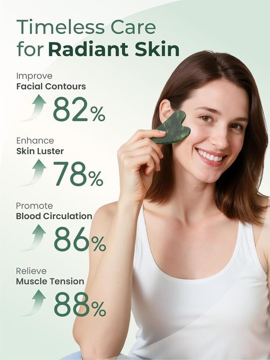 Gua Sha Facial Tools, Natural Jade Stone Guasha Tool for Face Acupuncture Therapy Trigger Point Treatment, Gua Sha Scraping Massage Tool (Green)