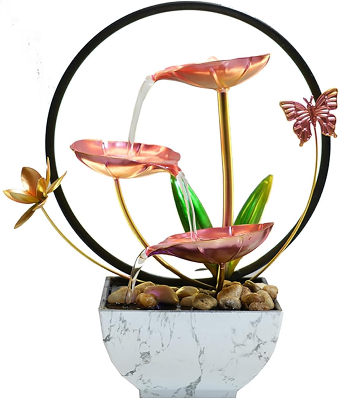 11‘’ H Gold Tabletop Water Fountain, Zen Desktop Waterfall, Indoor Lotus Desktop Decorative Fountain, Home Bathroom Bedroom Decor.