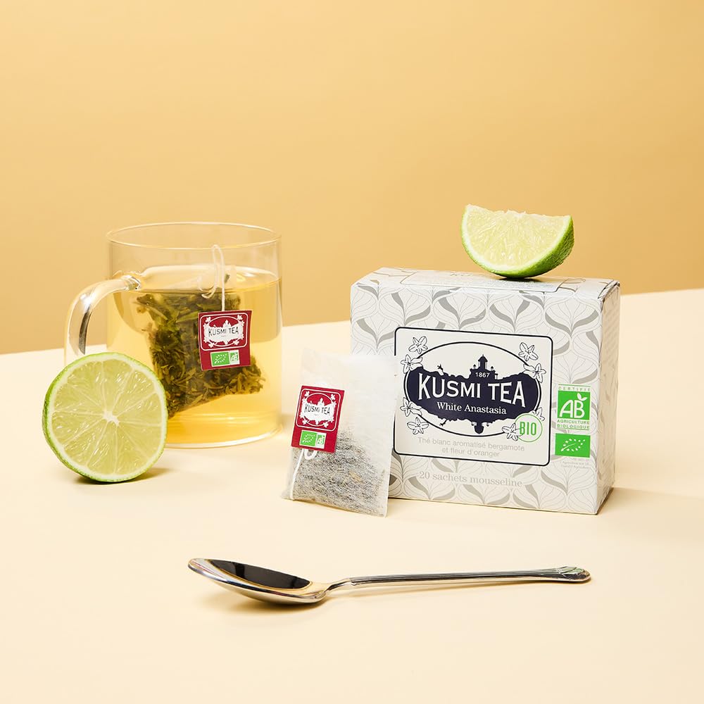 Kusmi Tea - White Anastasia - Organic Blend of White Tea with Bergamot - Enjoy Hot or Iced - Smooth, Flavourful Tea - 20 Tea Bags