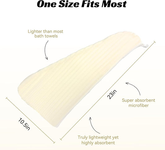 Microfiber Hair Towel Wrap for Women, Soft Lightweight Quick Dry Turban, Drying Hair Towels for Women, Hair Drying Towel for Curly & Long Hair - Yellowish-white (Note: This model is ultra-slim.)