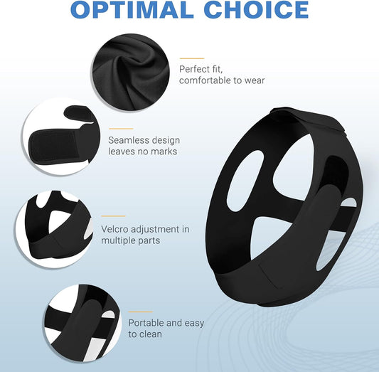 NOIKO Anti Snoring Chin Strap Adjustable, High Elasticity Traceless Chin Strap for Sleeping, Effective Anti Snoring Device, Snore Stopper Breathable and Durable for Adult (Black, M)