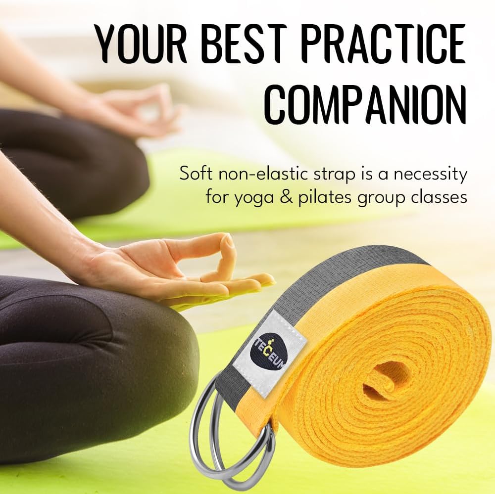 TECEUM 2 IN 1 Yoga & Mat Strap for Stretching – Cotton – 6/8/10 ft