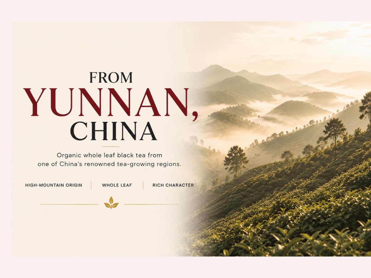 Organic English Breakfast Black Tea – High Mountain Yunnan Whole Leaf Tea – Bold, Smooth & Full-Bodied Morning Tea (1lb Rose Black Tea (pack of 1))