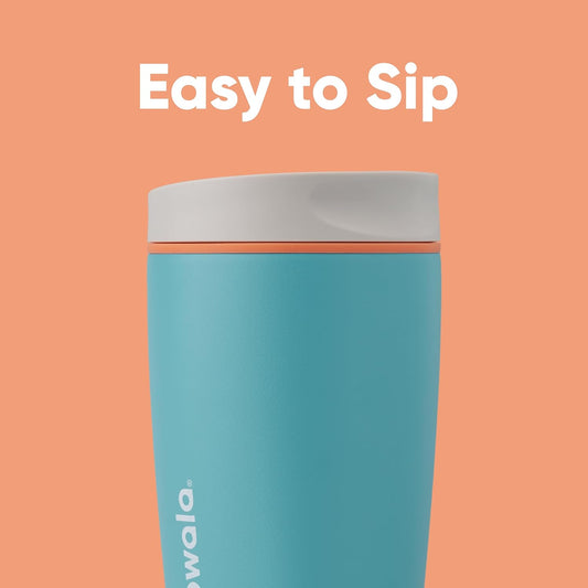 Owala SmoothSip Slider Insulated Stainless Steel Coffee Tumbler, Reusable Iced Coffee Cup, Hot Coffee Travel Mug, BPA Free 12 oz, Pink (Pucker Up)