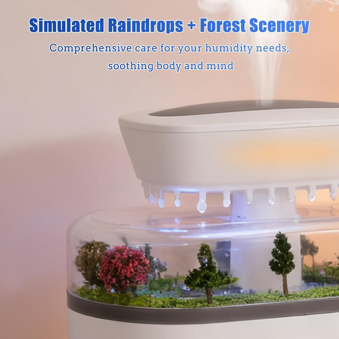 Rain Cloud Humidifier Diffuser with Natural Rain Sounds Ocean Waves Crackling Fire 7 Color Night Light 250mL Large Tank Quiet Operation 4-8 Hour Timer Auto Shut Off for Bedroom Sleep Office Relaxation
