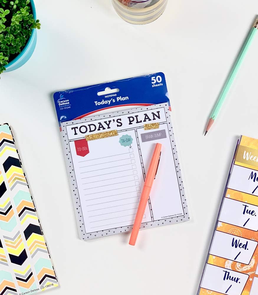 Carson Dellosa Today's Plan Notepad, 50 Sheet Note Pad With Lined Paper for To Do List and Checklist, Classroom Organization Stationery, Desk Accessories and Office Supplies