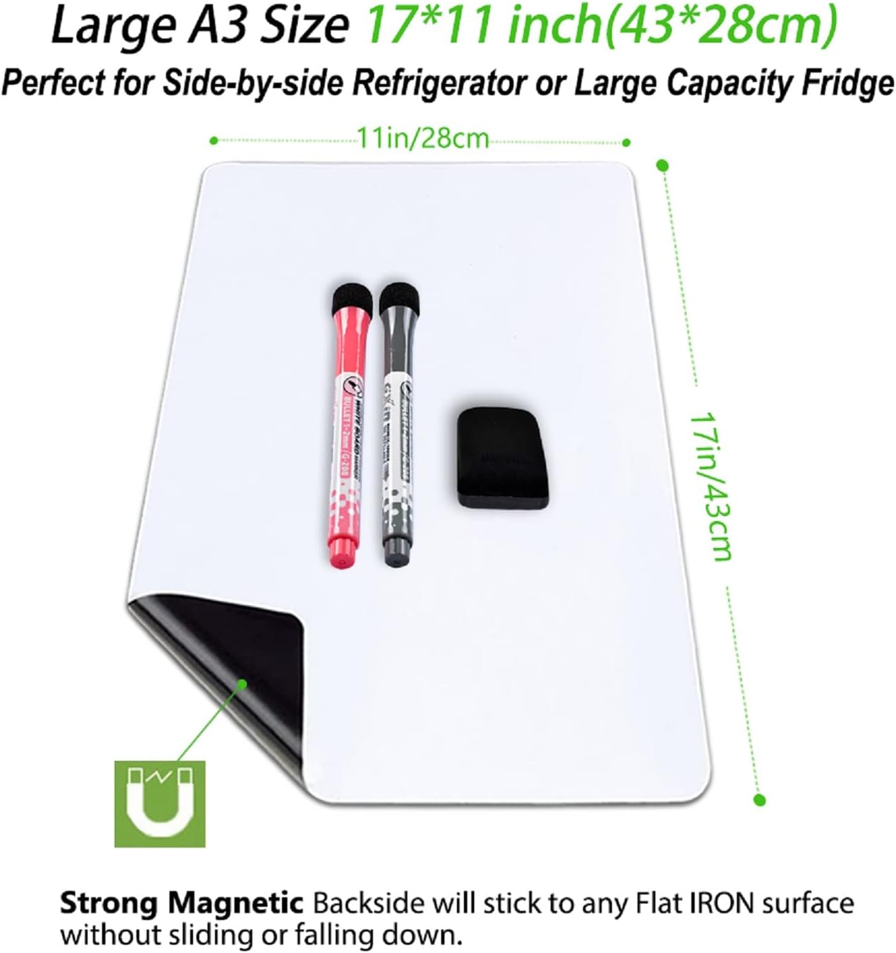 Magnetic Dry Erase Board Fridge Whiteboard Sheet 20"x13"