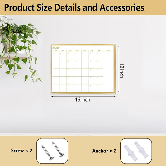Gold Weekly Dry Erase Board for Wall,12"x16",Gold Metal Frame Weekly Planner Whiteboard for to Do List, Memo, School, Home, Office, Kitchen-GZ
