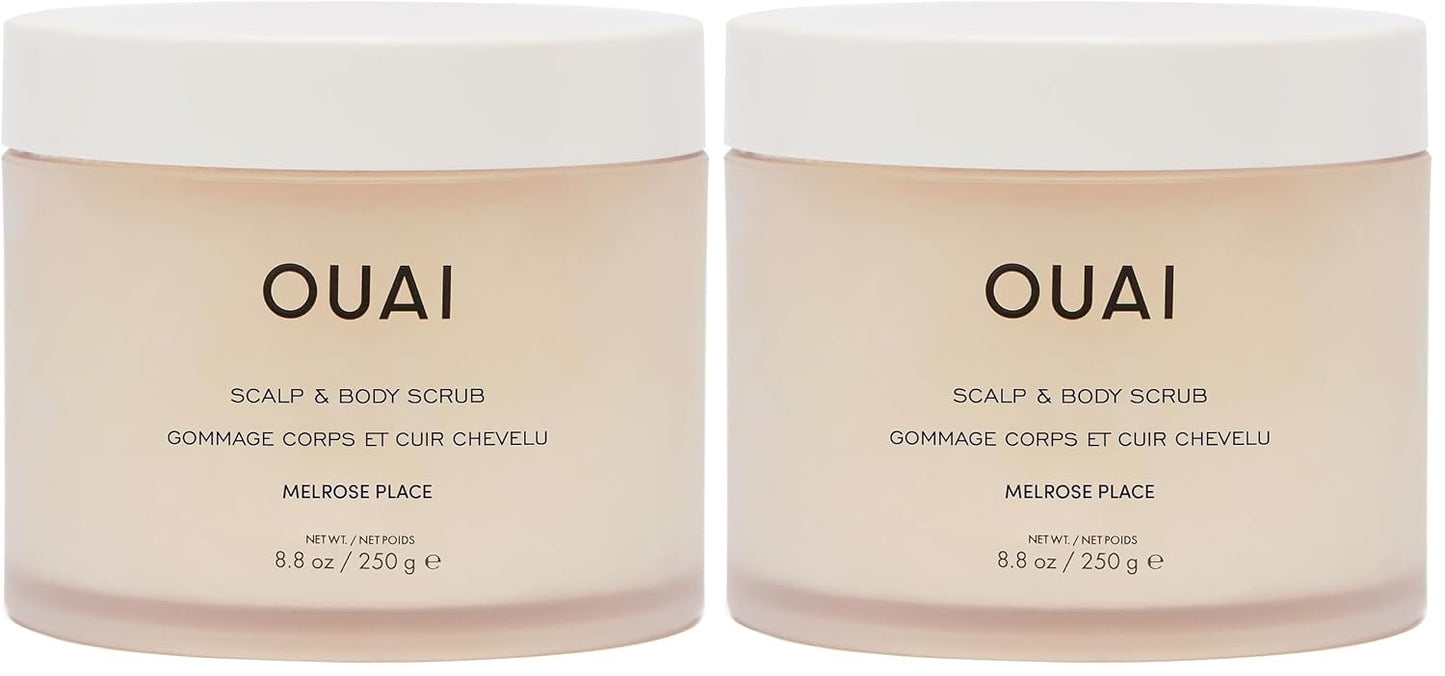 OUAI Scalp & Body Scrub, St. Barts - Exfoliating Body Scrub with Sugar & Coconut Oil Blend for Smooth, Moisturized Skin - Gentle Scalp Exfoliator for Removing Product Build Up (8.8 Oz)