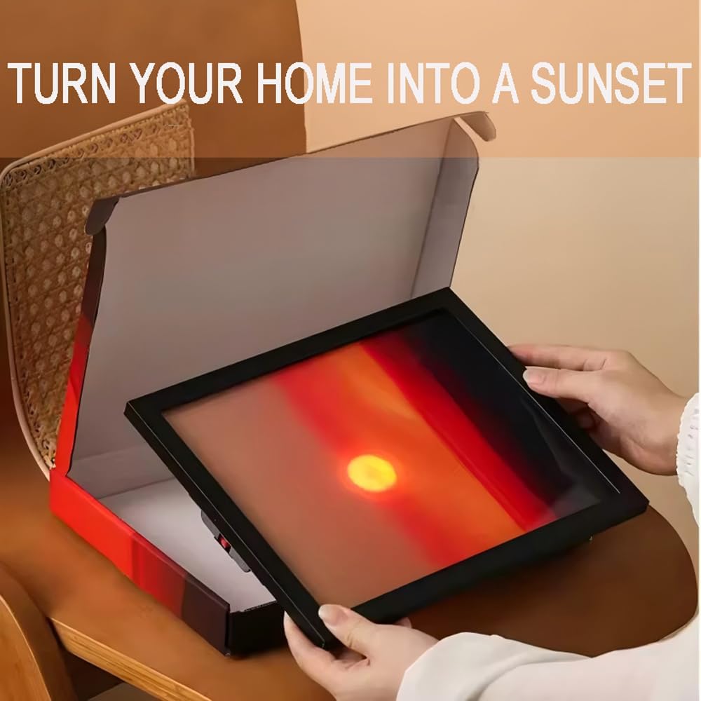 Creative Sunset Wall Lamp, Wall Decoration Art, Rechargeable Sunset Projection Lamp with Lift Control, Wall-Mounted Sunrise to Sunsets Atmosphere Light for Bedroom Living Room Party (8.6 x 10.6″)