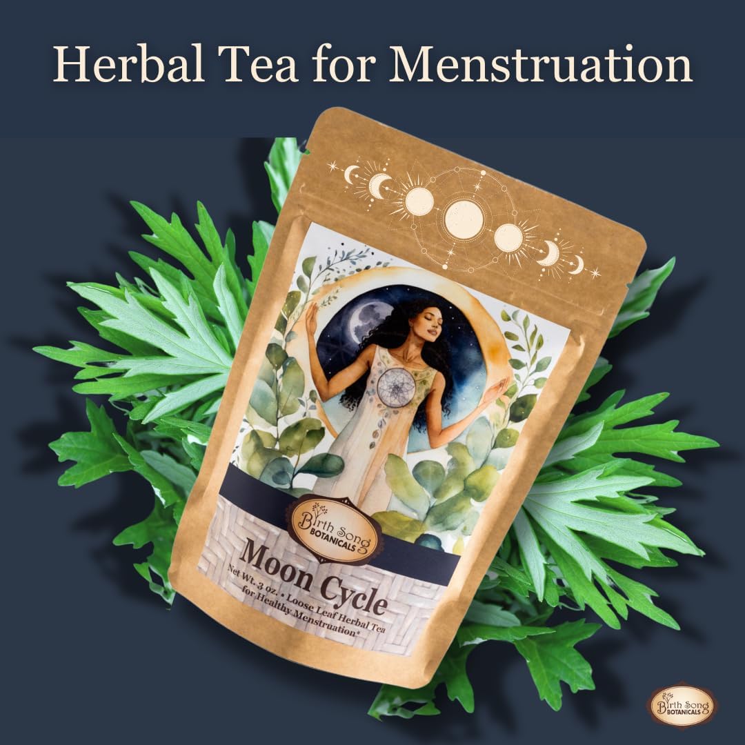Birth Song Botanicals Organic Moon Cycle Menstrual Tea for Women, Herbal Period Cramp & PMS Relief, Hormone Balance, Bloat & Cycle Support Raspberry Leaf, Mugwort & Chamomile 30 Servings