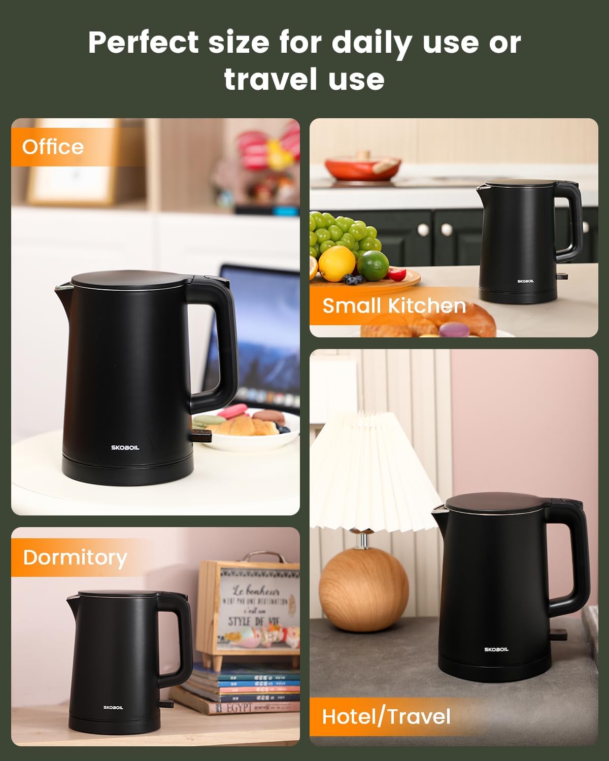 Electric Kettle Small for Tea & Coffee, 0.8L (27OZ) Double Wall Stainless Steel Hot Water Boiler, Fast Boiling Water Heater & Teapot with Auto Shut-Off, Boil-Dry Protection