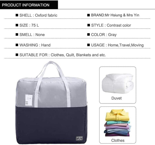 75L large Zipper Under-bed Comforter Storage Bag,2park moving bag