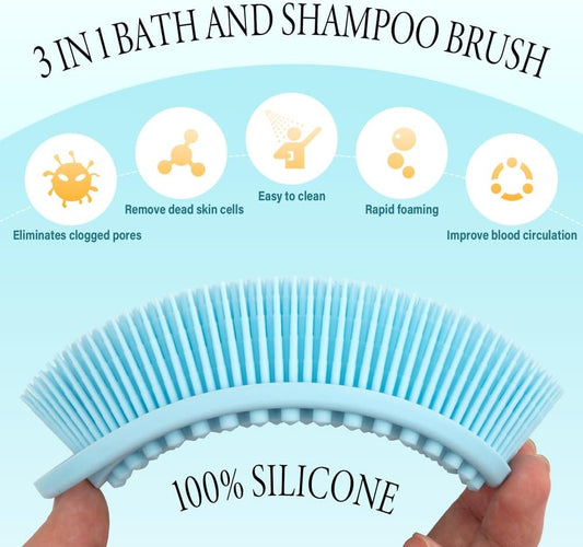 PQRUU 3 Pack Silicone Body Scrubber, Exfoliating Soft Loofah Bath Body Scrubbers for Use in Shower, Exfoliating Body Scrubber Fit for All Kinds of Skin, Rapid Foaming Black+Blue+Pink