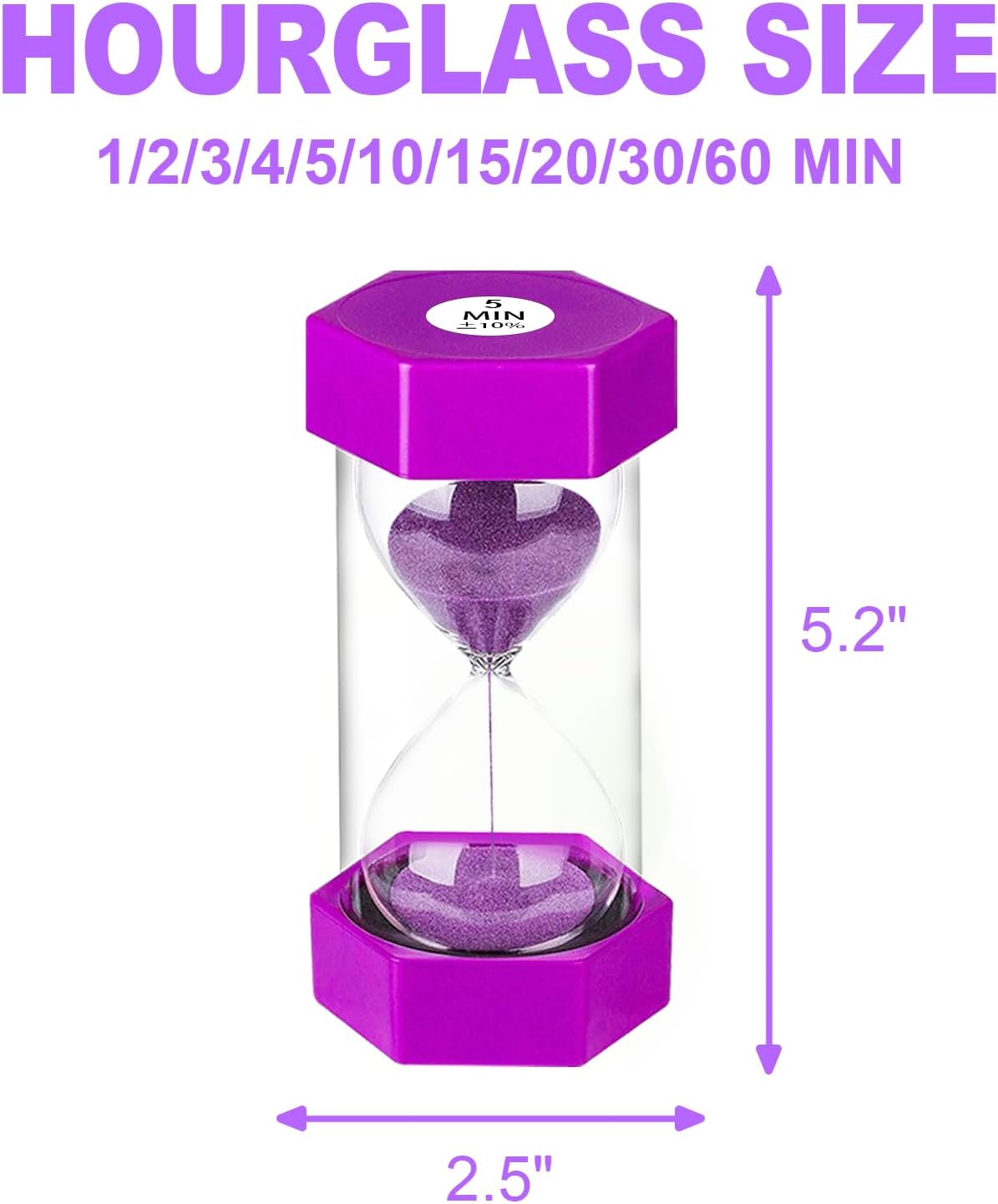 Sand Timers for Kids, 1/2/3/5/10/30 Minutes Acrylic Hourglass Sand Clock, Colorful Plastic Sand Watch Hour Glass Sandglass for Classroom, Games, Kitchen (Pack of 6)