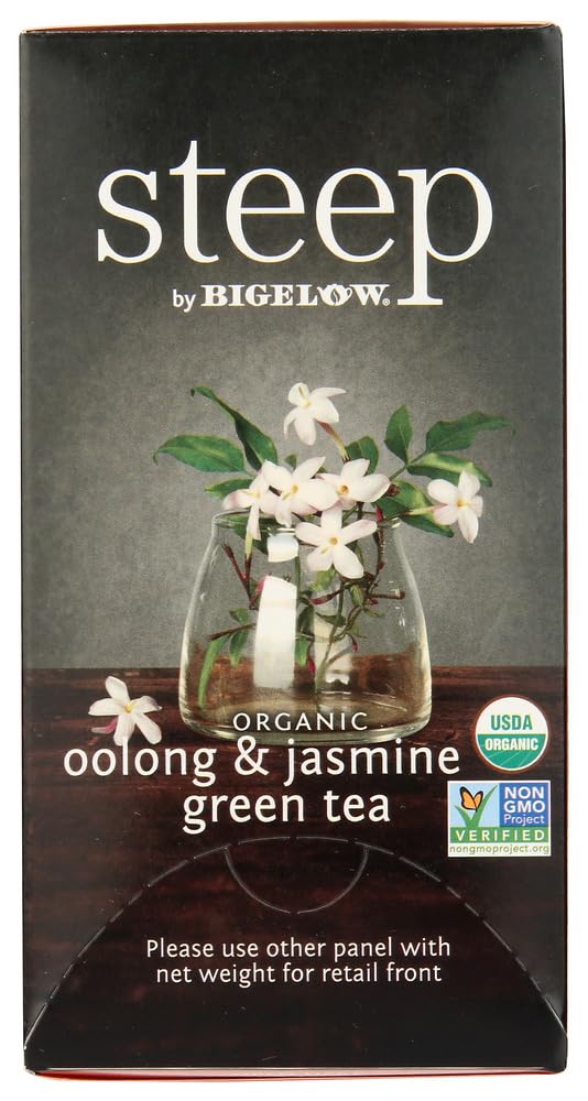 steep Organic Oolong with Jasmine Green 20 Count Box, Certified Organic, Gluten-Free, Kosher Tea in Foil-Wrapped Bags